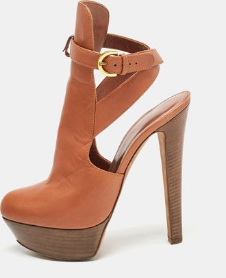 Sergio Rossi Brown Leather Cross Strap Booties