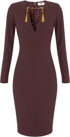 Elisabetta Franchi Jurk van lichte cr&ecirc;pe stof met juwelenketting - Dames - Casual kleedjes - Paars - XL - Polyester - Kleedjes