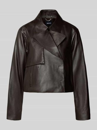 HUGO BOSS Regular Fit Lederjacke aus echtem Lammleder Modell SARCAE in Dunkelbraun, Gr&ouml;&szlig;e 32