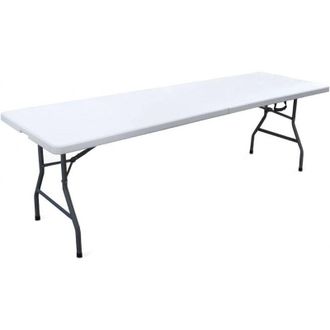Levante Mesa Plegable Con Estructura De Hierro En Color Blanco, De Resina, Que Se Pliega Como Una Maleta, 240x70x74 Cm