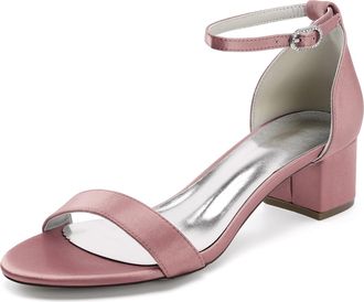 Generic Satin Bridal Shoes Womens Ankle Strap Low Block Heels Wedding Dress Shoe Formal Evening Prom Party Shoes 4.5Cm,Nude Pink,10 UK