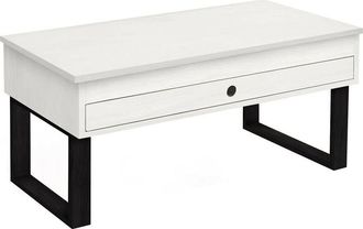 HOGAR 24 Vanir Mesa De Centro Elevable Caj&oacute;n Deslizante Dise&ntilde;o Industrial-vintage Madera Maciza Acabado Blanco Y Patas Color Negro