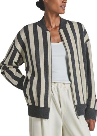 Reiss Blake Stripe Zip Through Wool & Cashmere-Blend Cardigan