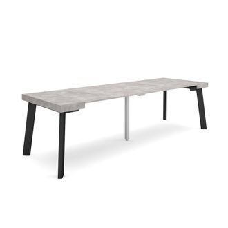 Skraut Home Mesa Consola Extensible, Mesa Comedor Plegable, 260, Para 12 Comensales, Patas De Madera, Estilo Moderno, Gris Cemento - Skraut Home