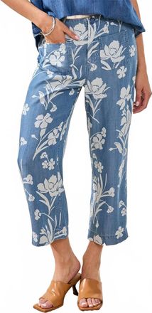 Tribal Denim Print Wide Leg Pants In Seaside Blue