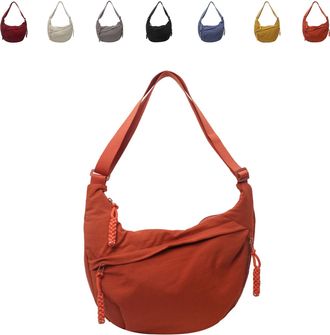 Generic Womens Fashion Plain Color Nylon Hobo Shoulder Bag with Adjustable Strap, Lightweight Crescent Purse with Divider (Orange)