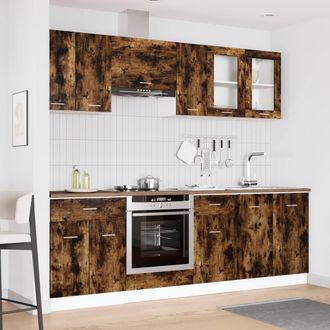 Berkfield Home 8 Piece Kitchen Cabinet Set Smoked Oak Engineered Wood in Brown