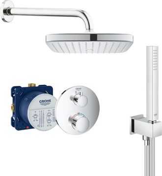 GROHE Grohtherm Conjunto De Ducha Empotrado Con Mezclador Termost&aacute;tico, Ducha Fija De 250 Mm + Ducha De Mano Con Soporte De Pared, Cro