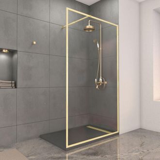 Aurlane Aurlane - Mampara De Ducha 120x200cm Acabado Oro Cepillado + Plato De Ducha Gris Efecto Piedra 120x80x4cm