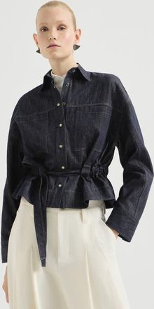 Brunello Cucinelli Denim-effect twill cropped shirt in Dark Denim at Nordstrom, Size 4X-Large Eu