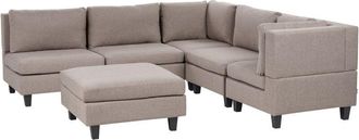 Beliani Modular Corner Sofa 5 Seater UNSTAD Fabric Brown with Ottoman Left Hand