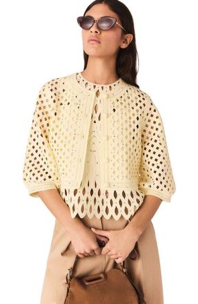 Maje Rhinestone crochet cardigan in Pale Yellow at Nordstrom, Size Medium