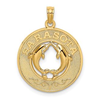 Diamond2Deal 14k Yellow Gold SARASOTA with Dolphins Circle Charm Pendant