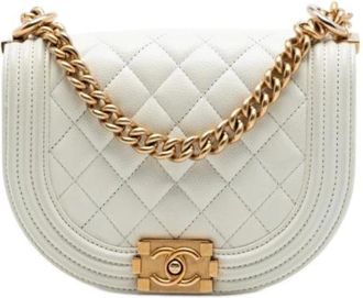 Chanel Pre-owned Quilted Caviar Leather Crossbody - unisex - Vintage Schoudertas - Beige - ONE Size - Leer - Vintage