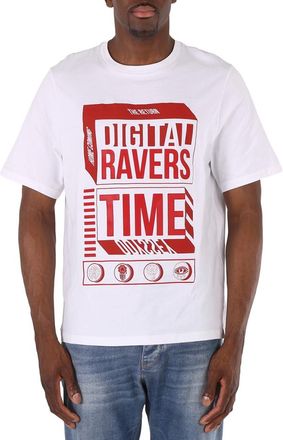 Roberto Cavalli Mens Optical White Digital Ravers Print Cotton T-shirt, Size X-Small