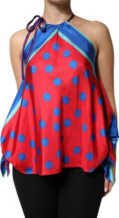 Dolce & Gabbana Womens Multicolor Polka Dot Tie Halter Blouse Top Silk