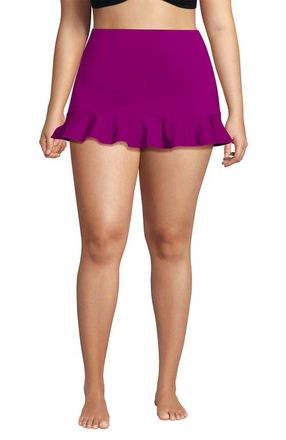 Lands End Ruffle Hem Mini Swim Skirt in Crimson Rose at Nordstrom, Size 24W