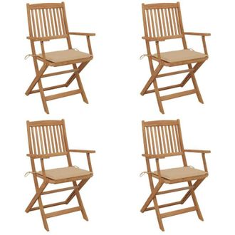 vidaXL Vidaxl - Sillas De Jard&iacute;n Plegables 4 Uds Y Cojines Madera Maciza Acacia