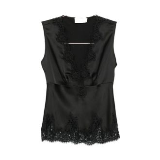 Ermanno Scervino Firenze Tanktop met kanten details - Dames - Tops - Zwart - Maat: XS Leer
