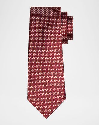 Kiton Mens Silk Woven Ovals Seven-Fold Tie