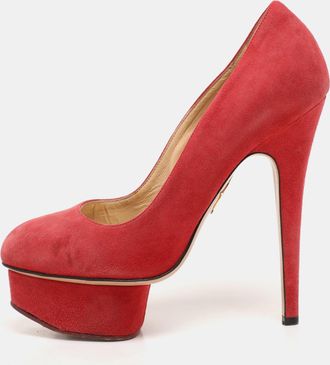 Charlotte Olympia Red Suede Dolly Platform Pumps