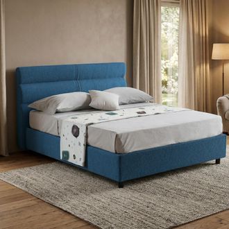 Dmora Cama Briosco Plaza Y Media, Colch&oacute;n Incluido, Desenfundable Hecho En Italia, Con Almacenamiento, Azul