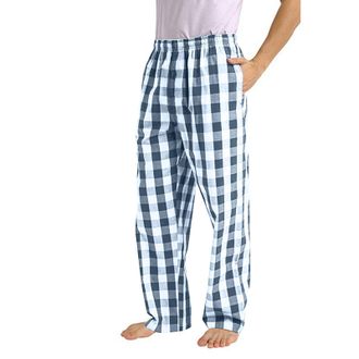 Generic Mens Pyjama Bottoms Elasticated Waist Loungewear for Sleep Plaid Print Sleeping Trouser Loose Fit Straight Leg Nightwear Mens PJ Bottoms with Pockets 