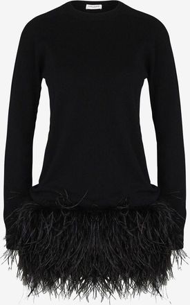 Saint Laurent Minikleid aus Kaschmir mit Federsaum