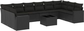 vidaXL Set De Sof&aacute;s De Jard&iacute;n 11 Pzas Y Cojines Rat&aacute;n Sint&eacute;tico Negro Vidaxl