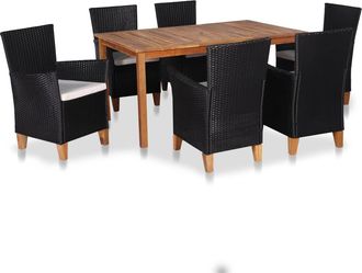 vidaXL Set De Comedor De Jard&iacute;n 7 Pzas Rat&aacute;n Sint&eacute;tico Negro Y Marr&oacute;n Vidaxl