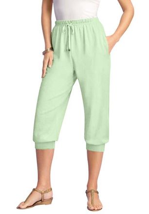 Roaman's Plus Size Soft Knit Capri Pant With Drawstring Waist in Green Mint at Nordstrom, Size Medium