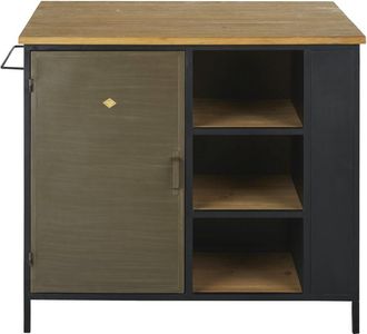 Maisons du monde Isla central de cocina con una puerta de madera de abeto y metal negro