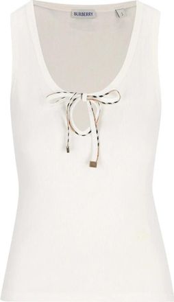 Burberry Top met strikceintuur - Dames - Tops zonder mouwen - Wit - XS - Katoen - Tops