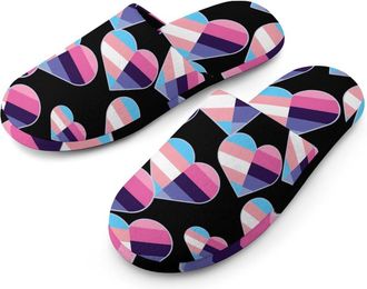 Generic Transgender And Omnisexual Flag Flannel Mens Slip-on Slippers Winter Warm House Shoes with Rubber Sole for Home Hotel