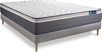 Actisom Somier gris + colch&oacute;n con l&aacute;tex y espuma viscoel&aacute;stica 140 x 190