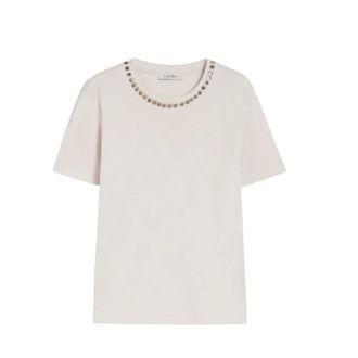 Max Mara T-Shirts, female, Beige, Size: XL Cotton and modal T-shirt