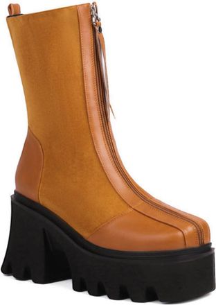 Generic Womens Retro Chelsea Boots with Chunky Platform Heel, Front Zipper & Mid-Calf Fit, for Casual Everyday,Brown,1.5 UK