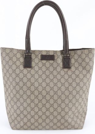 Gucci Beige Brown Leather Coated Canvas Shoulder Bag Tote Bag (Pre-Owned)