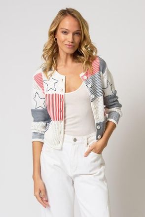 Central Park West Ralph Quilt Patchwork Cardi in Red/white/blue at Nordstrom, Size X-Small