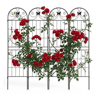 Relaxdays Relaxdays Enrejado, Set De 4, 220 X 50 Cm, Metal, Soporte Para Trepadoras, Jard&iacute;n, Soporte Para Rosales, Negro