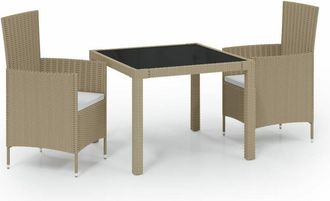 vidaXL Set de comedor de jardín 3 pzas y cojines ratán sintético beige vidaXL