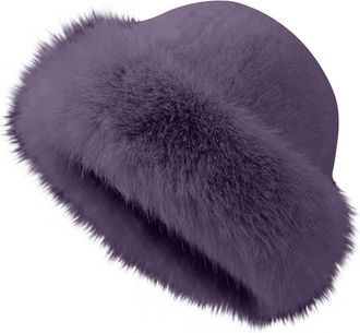 Generic Faux Fur Hat for Women Thick Russian Style Winter Warm Earmuff Hats Elegant Soft Plush Fluffy Windproof Hats Thermal Fleece Furry Hat for Skiing Skati