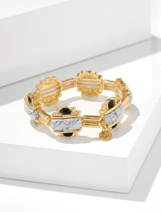 Talbots Vichy Stretch Bracelet - White/Black - 001 Talbots