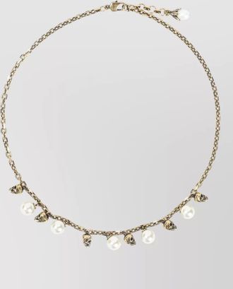 Alexander McQueen pearly skull choker necklace brass chain