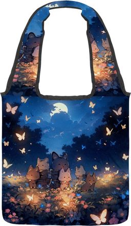 Generic Colorful Cartoon Kitten Reversible Canvas Shoulder Tote - Double-Sided Print, 12oz Cotton, 27cm Drop, Fold-Flat Bag for Travel, Shopping, Street Outin