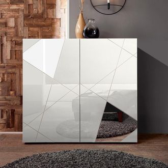 Vente-Unique Aparador Blanco De Sal&oacute;n Con 2 Puertas Dise&ntilde;o Geom&eacute;trico Vittoria Glam Wh