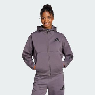 adidas Womens Z.N.E. Full-Zip Hoodie - Purple Recycled Material - Size 2XS