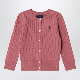 Polo Ralph Lauren Cardigan rosa in cotone a trecce sottili