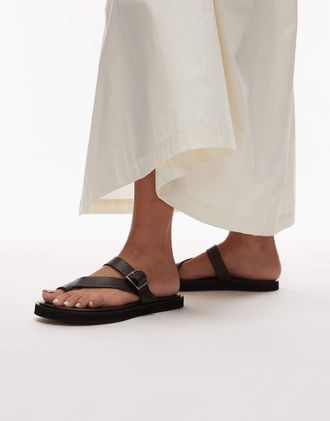 Topshop Premium Kimberley - Sandali bassi neri in vera pelle-Nero