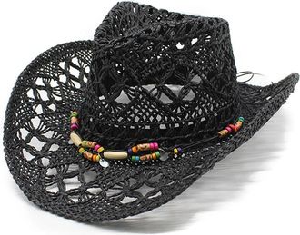 Generic Crochet Cowboy Hats for Women Outdoor Sun Hats Fashionable Boho Hats Traveling Vocation Outdoor Holiday Hat (Z0b5-Black, One Size)